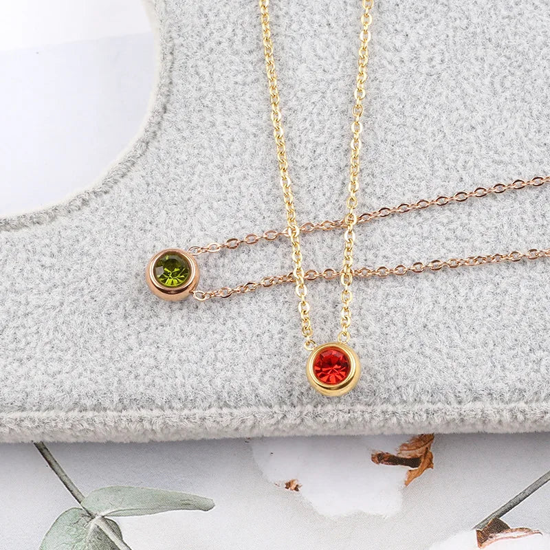 BM Hypoallergenic Women Jewelry Stainless Steel Chain Crystal Pendant Necklace