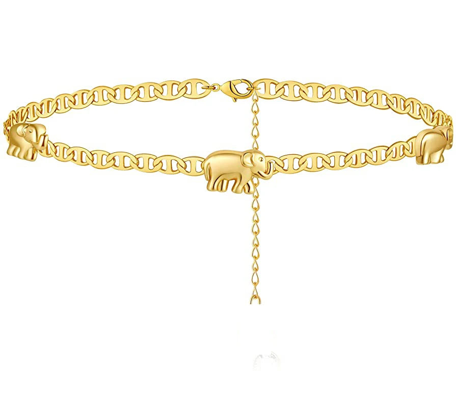 Statement Low MOQ Gold Box Chain Elephant Anklets for Women