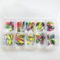 DORISEA 54pcs Mini Ice Jig Lead Set Vertical Metal Maggots Worm Fishing Bait Lure Hook for River Lake Stream Fishing