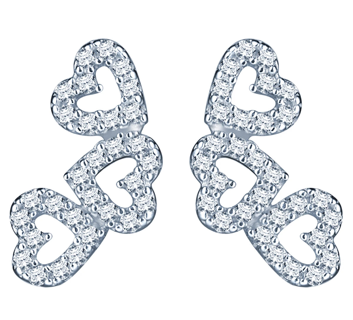 Inlaid Stone Simple Full Zircon Hollowed Three Love Heart Row Vintage Wedding Party Gift S925 Sterling Silver Stud Women's