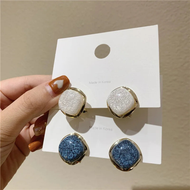 925 Sterling Silver Ear Clip Earring for Woman  Blue Marble Crack  Metal Ear Clip