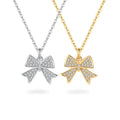 Daidan Womens Necklace Jewelry Elegant Cz Stone Gold Plated 18K 925 Silver Bow Pendant Necklace