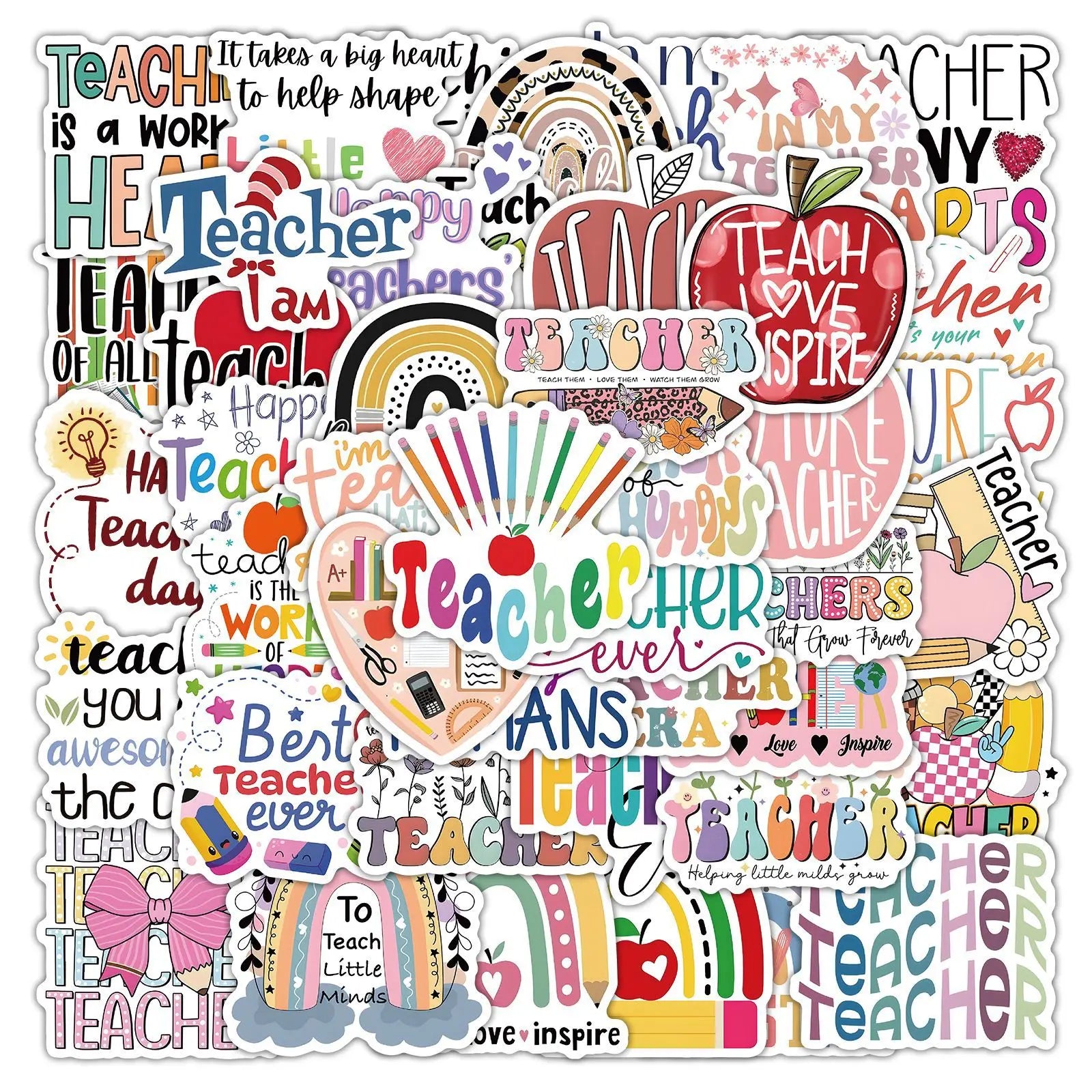 54Pcs Teachers Day Blessing Phrases Graffiti Stickers for Book Bottle Decor Thank You Teacher Gift Sticker