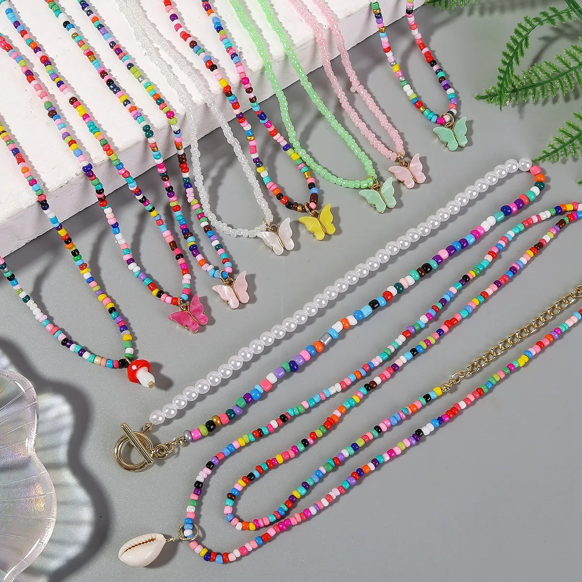 Fashion Y2K Necklace All-match Colorful Rice Bead Necklace Bohemian Necklace for Women