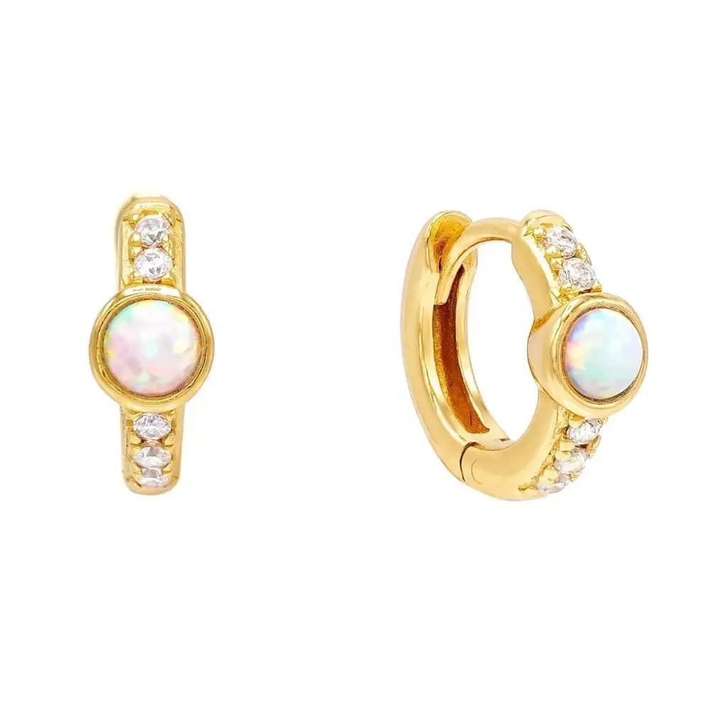 New Design 14K Gold Hoop Jewelry 925 Silver Women Opal Huggie Earrings