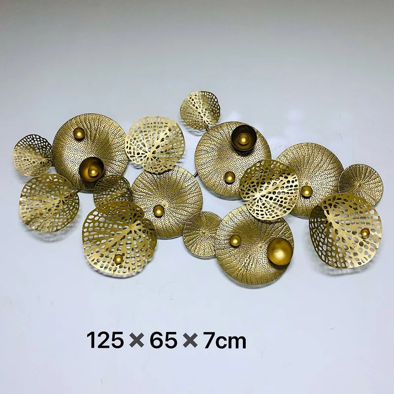 Gold Wrought Iron Metal Wall Trim Art Deco Style Lotus Leaf Decorative Wall Art for Living Room Office Hotel-Hanging Design