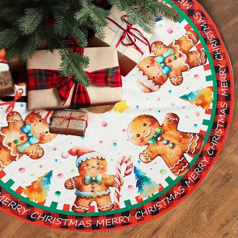 90cm Christmas Tree Skirt Santa Claus Gingerbread Man Xmas Tree Carpet Merry Christmas Decor for Home Navidad Noel New Year 2026