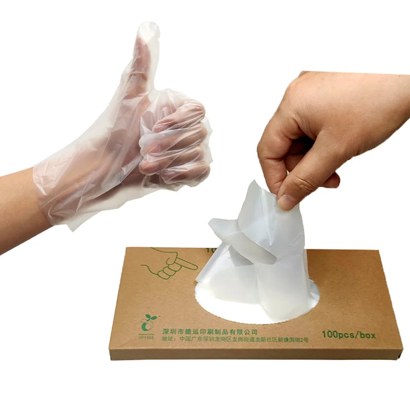 Clear Compostable Biodegradable PLA PBAT Water Resistant DIN Certified Food Prep Household Disposable Gloves