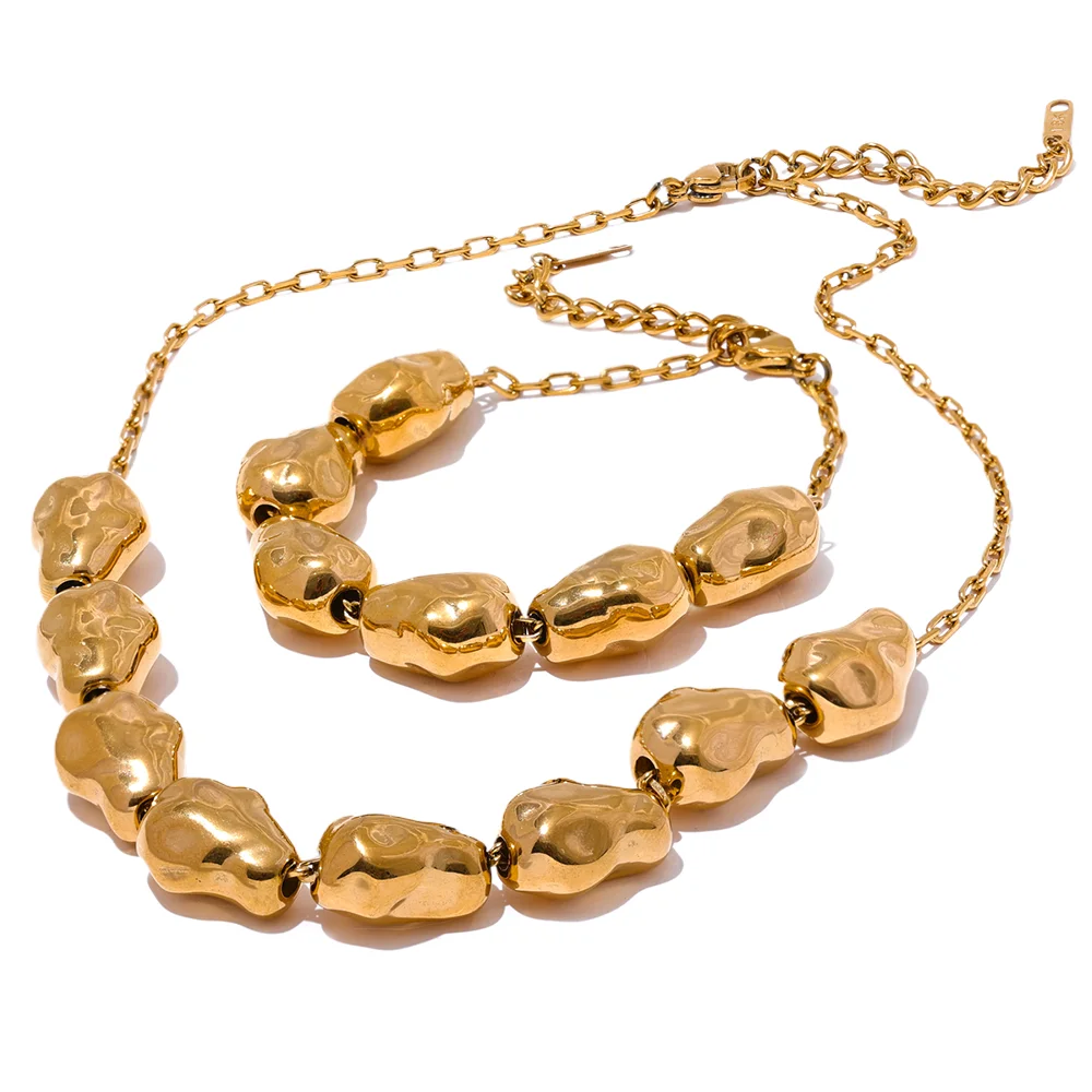 JINYOU 2964 Waterproof Stainless Steel Statement Necklace Bracelet Set Gold Silver Color Geometric Metal Fashion Unusual Jewelry
