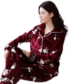 Brazil Women Flamingo Printed Coral Fleece Elegant Thermal & Breathable Pajama Set Plus Size Maroon Color Home Wear