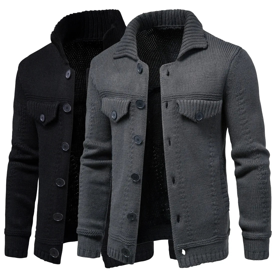 Custom Winter Thick Men's Knitted Sweater Jacket Turndown Collar Long Sleeve Cardigan Men's Workwear Cardigan Outer Sweater