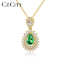 Delicate Design Teardrop Shaped 925 Necklace Micro Pave Zircon Emerald Pendant Necklace Silver Jewelry for Women Wedding