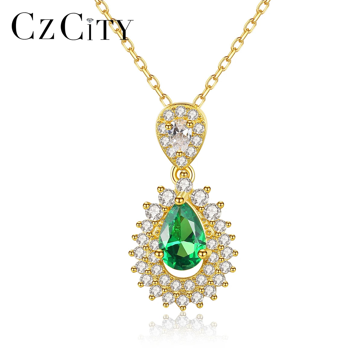 Delicate Design Teardrop Shaped 925 Necklace Micro Pave Zircon Emerald Pendant Necklace Silver Jewelry for Women Wedding