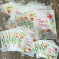 100pcs Plastic Thank You Food Flower Cookie Package Candy Floral Handmade Soap Sample Packing Bag Self-Adhesive