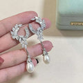 Princess's Same Angel Wings Women's Drop Earrings 9-10MM Natural High Quality Rice Shape Freshwater Pearl Platinum Party Gift
