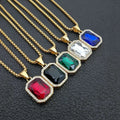 Custom Wholesale Gold Plated Stainless Steel Ruby Red Rectangle Natural Gemstone Fashion Fine Pendant Necklaces for Women