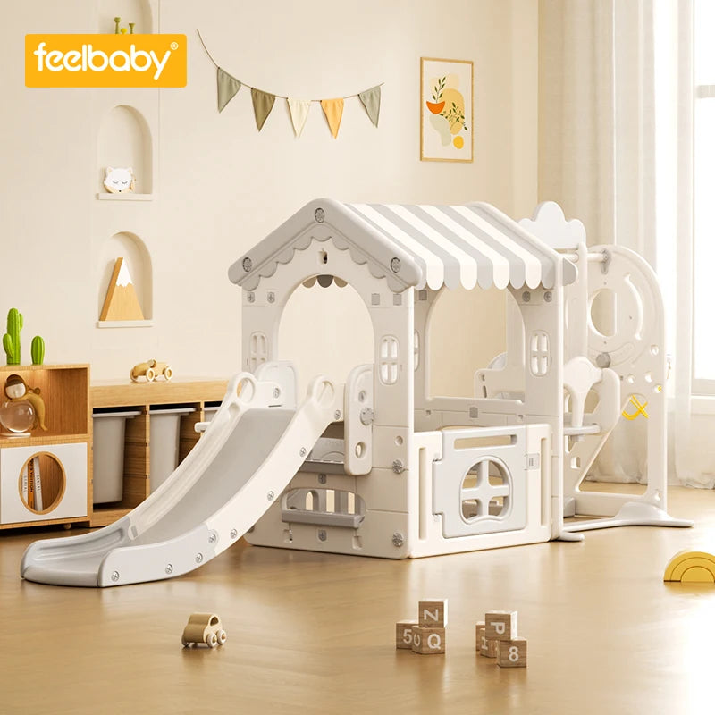 Feelbaby Indoor Playground Equipment White Plastic Toy Set Swings Slide for Kids for Home Garden Shopping Malls Playhouse