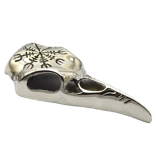 Ancient Viking Stainless Steel Jewelry Silver Engraved Hollow Beaked Raven Pendant with Runes Pattern