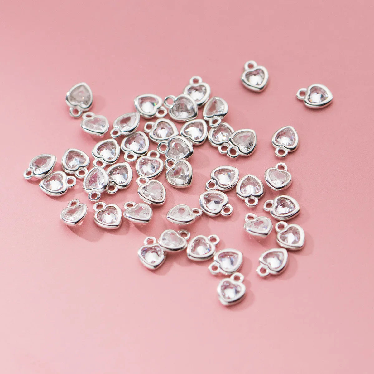 S925 Silver Inlay Zircon Heart With Silver Edge Charm Jewelry Accessories