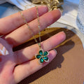 Stainless Steel Fashion Green Crystal Emerald Flower Necklace Adjustable Micro Pave Cubic Zirconia Cz Flower Pendant Necklace