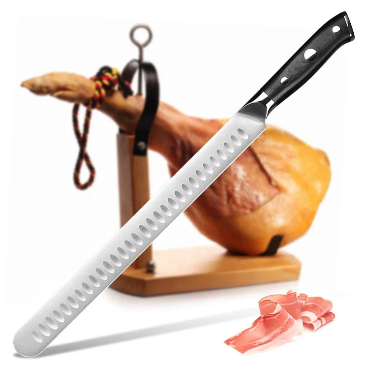 12 INCH Long Japanese High Carbon Steel Serrated Bread Slicing Knife Kitchen Ham Carving Knife