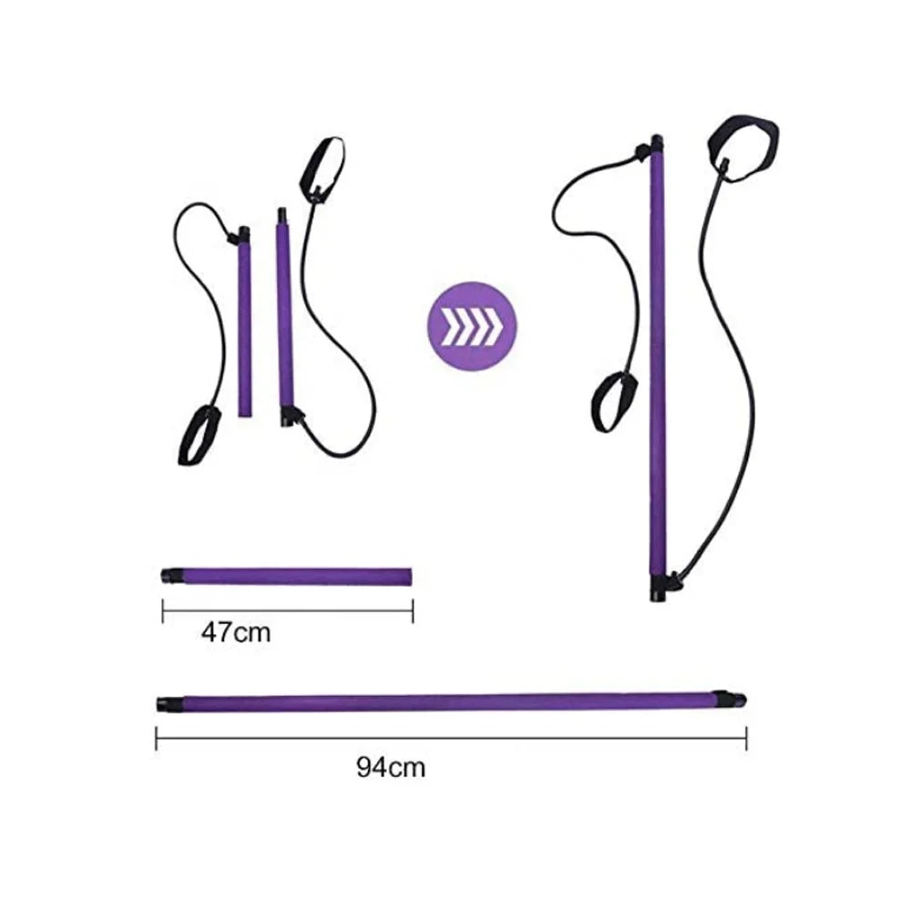 Multi-Function Gym Yoga Pilates Stick Bar Portable Pilates Bar Kit with Resistance Bands Pink/Purple Body Slimming