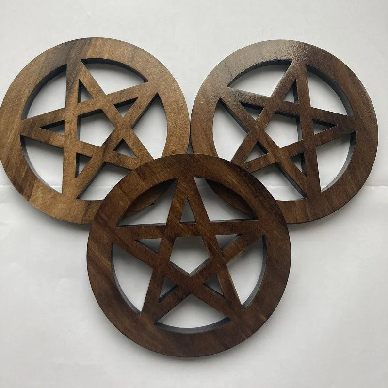 Altar Wooden Pentagram Wood Carving Ceremony Decoration Witch Sacrifice Wooden Mat PENTAGRAM ALTAR TILE
