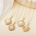Wholesale New No Fade Waterproof Boho Fashion Stainless Steel 18k Gold Pearl Round Square Pendant Necklace