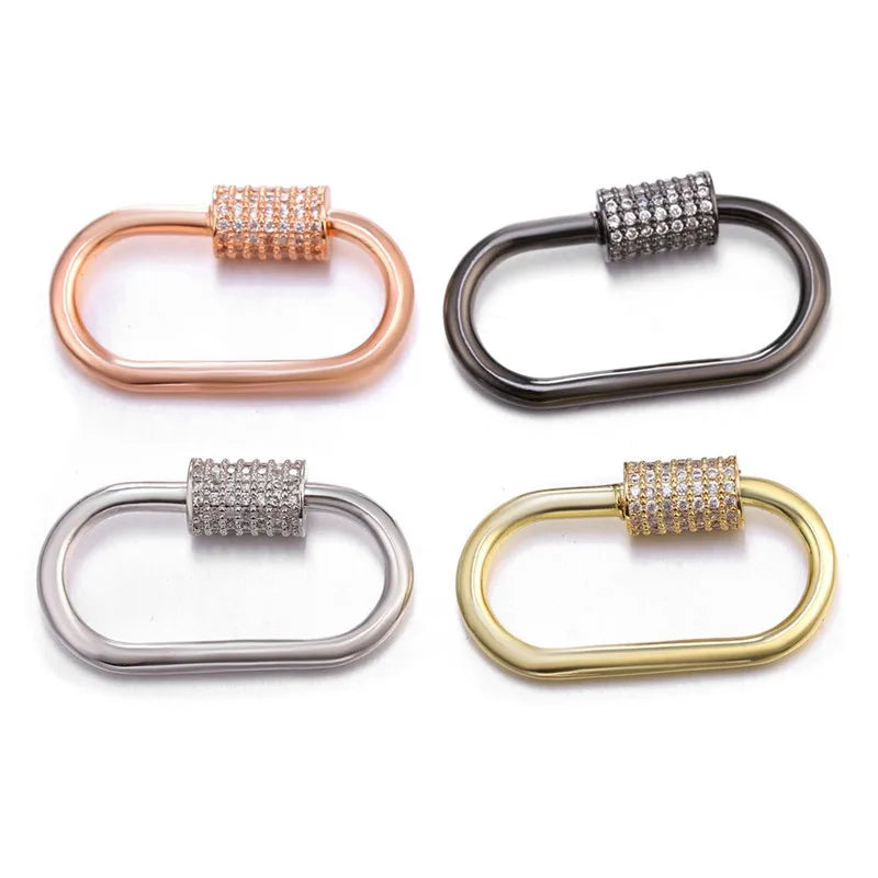 Wholesale Polishing Jewelry Clasp Beautiful Rose Gold Ellipse Swivel Climbing Zircon Carabiner for Necklace Making Accessories MegaBDM