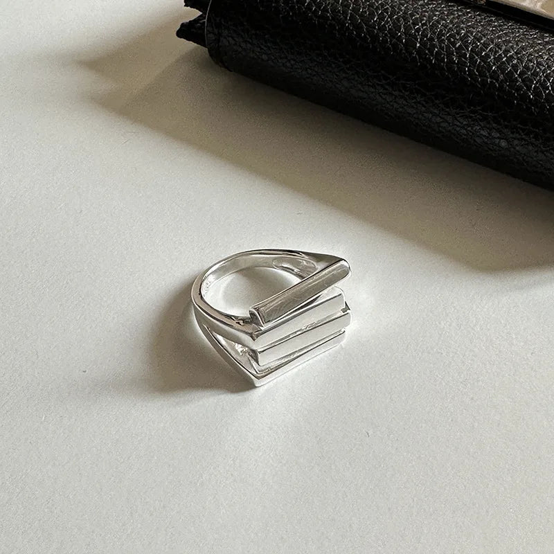 Trendy Women Jewelry Statement Design Rectangle Rings 925 Sterling Silver Adjustable Ring
