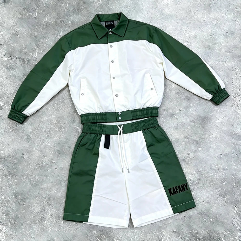 Custom logo Sports Tracksuit Set Summer Men's Fleece Casual Jacket Hooded Set 100% Nylon Short Tracksuit Set
