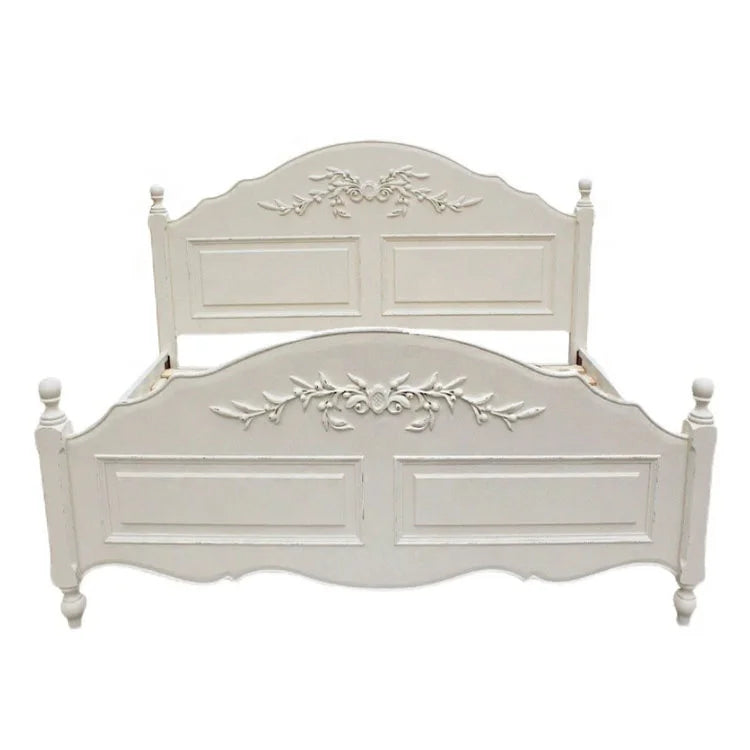 Modern Vintage Oak King Bed American Style Solid Wood Bedroom Furniture Carved Soft Bed for Home Use