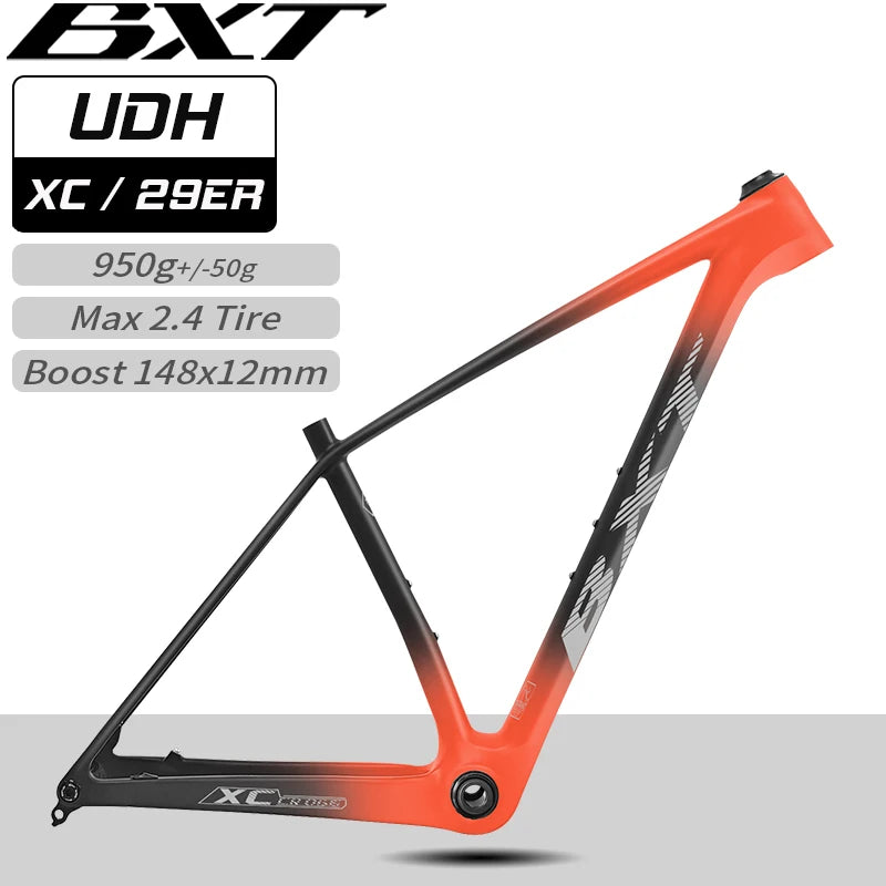 BXT 2025 T1000 Carbon Fiber MTB Frame 29er Hardtail Light Weight UDH Hanger Light Boost 148*12mm Carbon Mountain Bike Frameset
