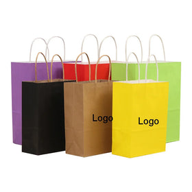 Customized Kraft Paper Bags with Handle Printed Logo for Restaurant Shopping & Clothing for Advertising & Shoe Packaging