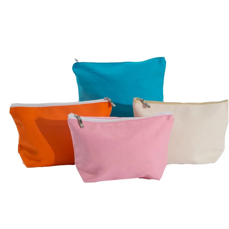 Wholesale Smell Cheap Blank Travel Storage Change Key Recycle Eco Bag Cosmetic Bags Custom Logo Cotton Canvas Bag with Zip