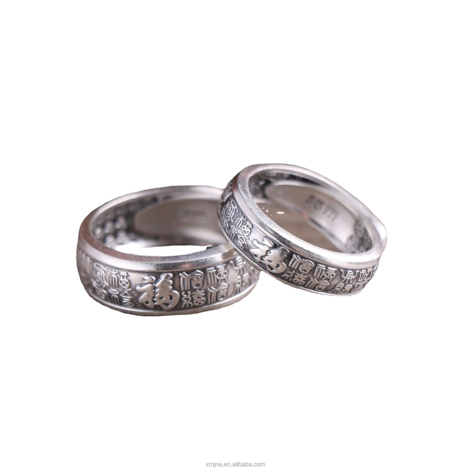Certified S999 Retro Silver Ring Personalized Ethnic Style Wide Open Baifu Men and Women Embossed Sterling Silver Couple Rings