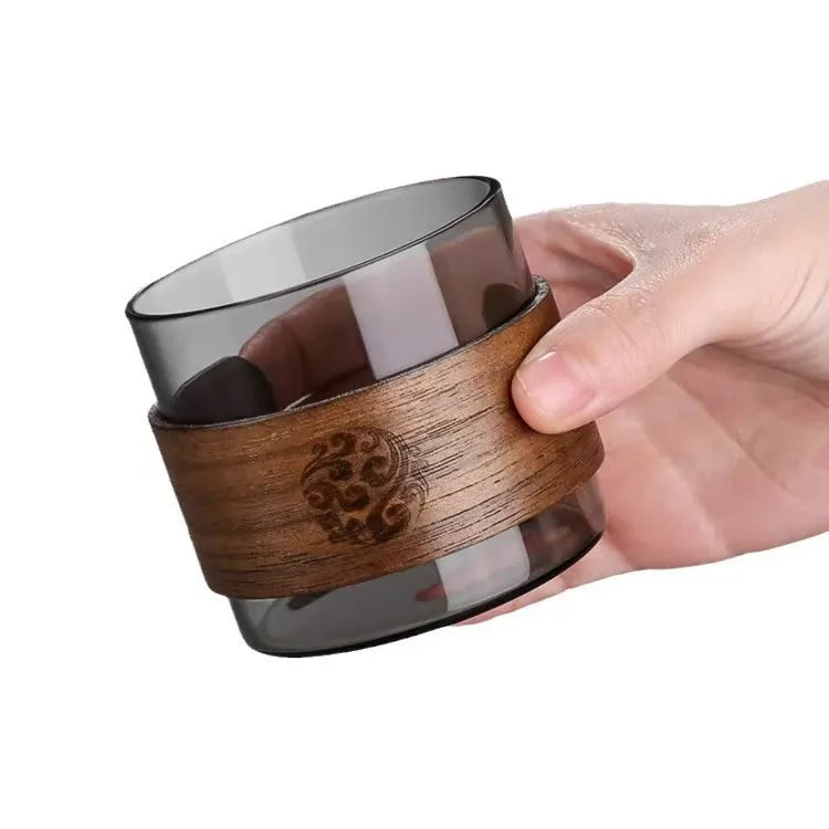 Hot Sale New Style 150ml Smoke Grey Glassware High Borosilicate Colored Glass Tea Cups With Wooden Handle