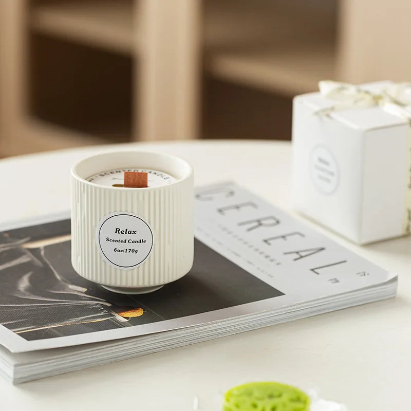 Nordic Style Private Label Handmade Soy Wax Cup Candle Wood Core with Meteor Pattern Smokeless Scented Bedroom Gifts