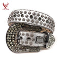 Western Cowboy Cowgirl Bling Gray Color Rhinestone Belt Luxury Strap Men Women Colorful Studded Boy Belt