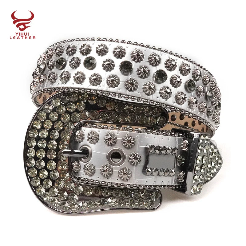 Western Cowboy Cowgirl Bling Gray Color Rhinestone Belt Luxury Strap Men Women Colorful Studded Boy Belt