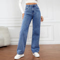 Women Blue Straight Leg Denim Loose Jeans Casual High Waist Jeans Trousers