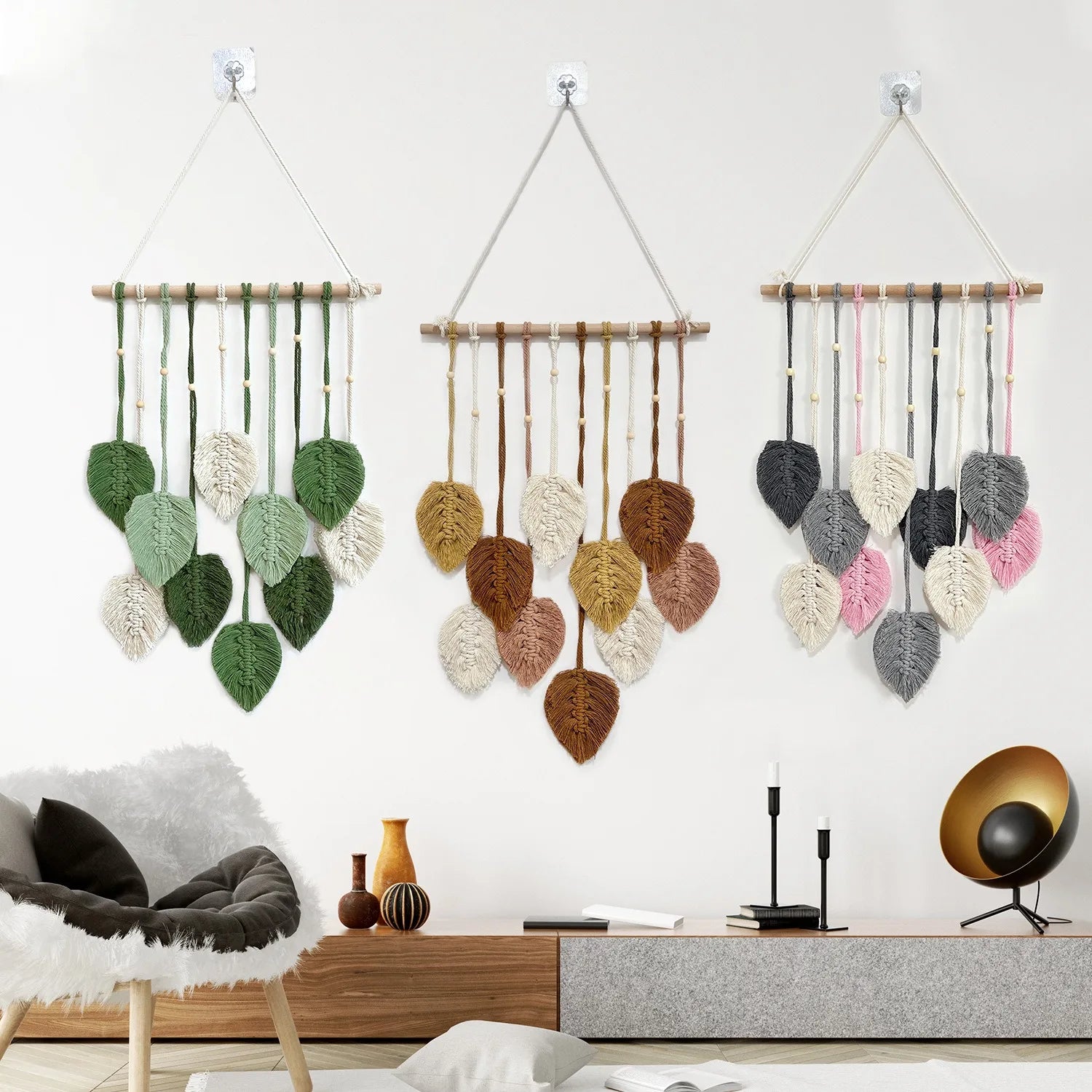 INS Handcrafted Boho Wall Art Cotton Cord Leaf Weaving Hanging Ornament for Scandinavian Bedrooms & Zen Spaces Crystal Crafts