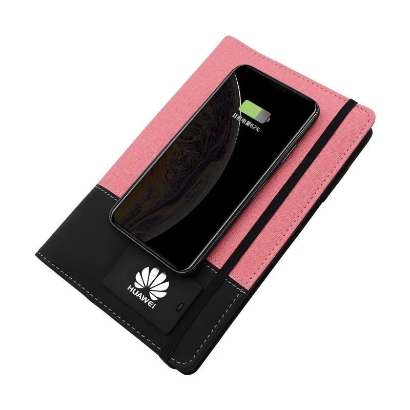 Unbreakable Customized A5 PU Leather Planner Journal Dairy Gift with Power Bank Wireless Charger LED logo for Christmas Business
