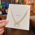 INS  Pearl Bead Bow Knot Necklace Collares Para Mujer 18K Gold Plated Choker Pearl Necklace Handmade