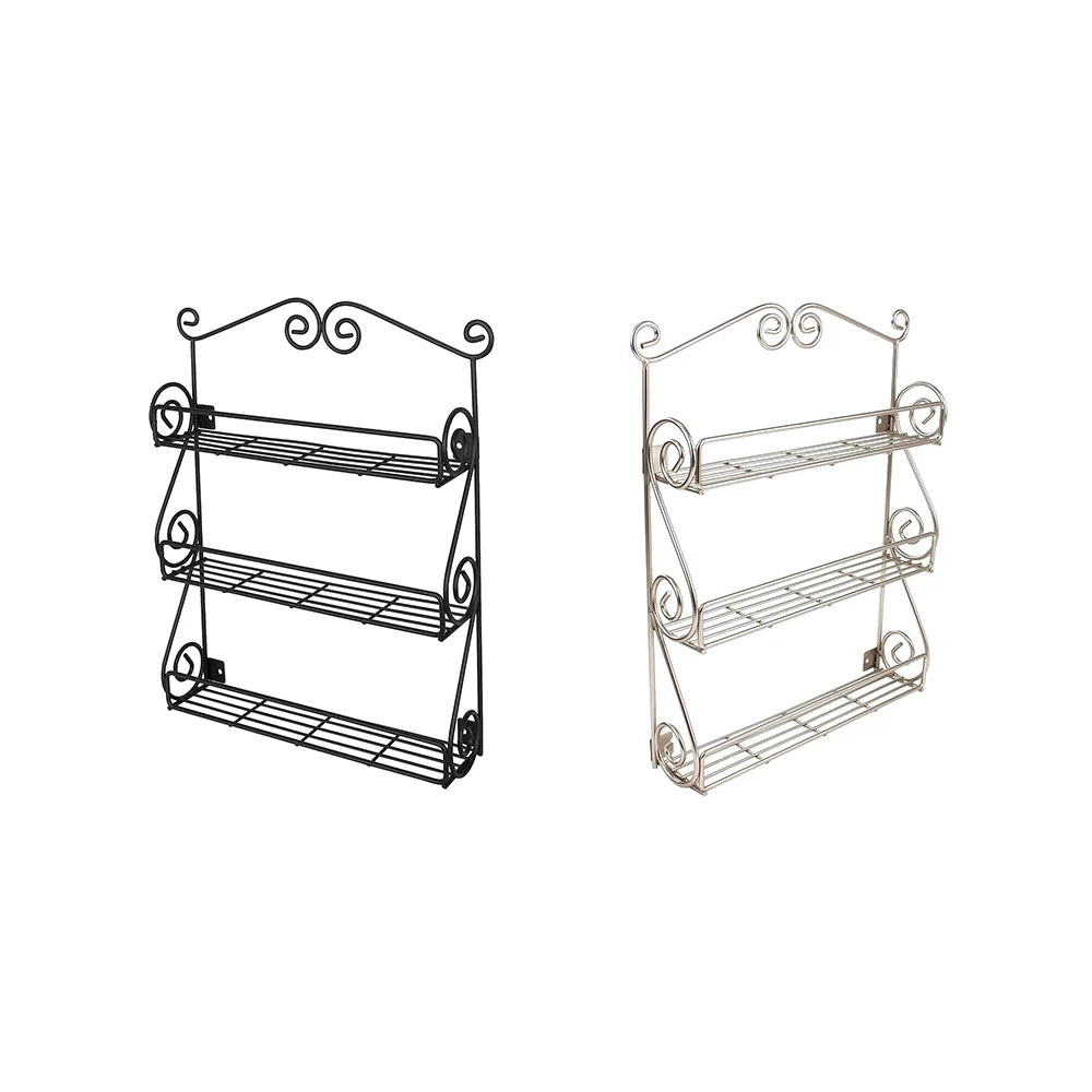 Vintage Spice Rack 3 Levels Condiment Storage Black Steel Rolling Wire 3 Tier Spice Rack for Kitchen Storage Rack