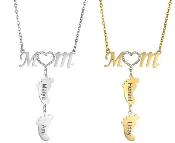 New Designs Stainless Steel Customize Name Feet Pendant Necklace Mother's Day Gift Zircon Necklace for Mom for Gift