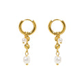 Elegant Fashion 18K Gold Plated Stainless Steel Imitation Pearl Dangle Earrings Jewelry for Women Waterproof