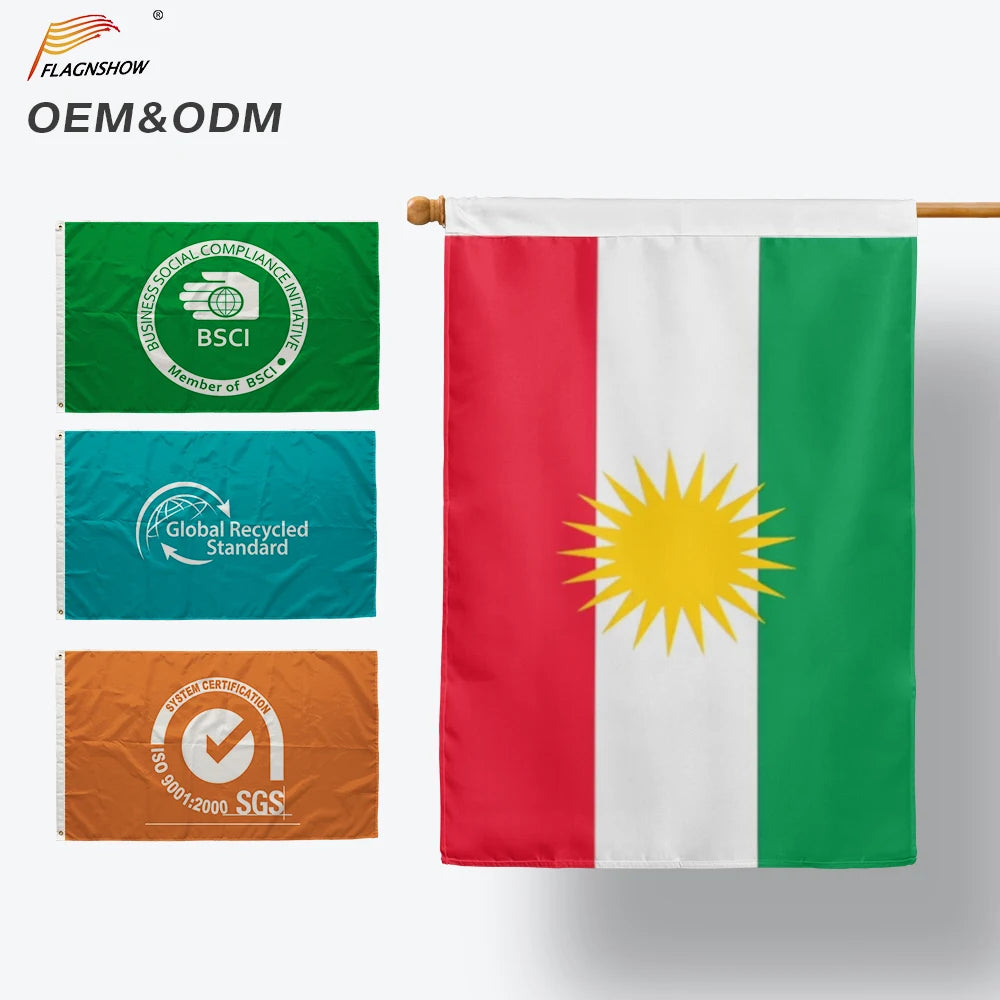 Wholesale 100% Polyester Kurdish Country Flag Custom Design with Double Side Printing Featuring Kurdistan Flag