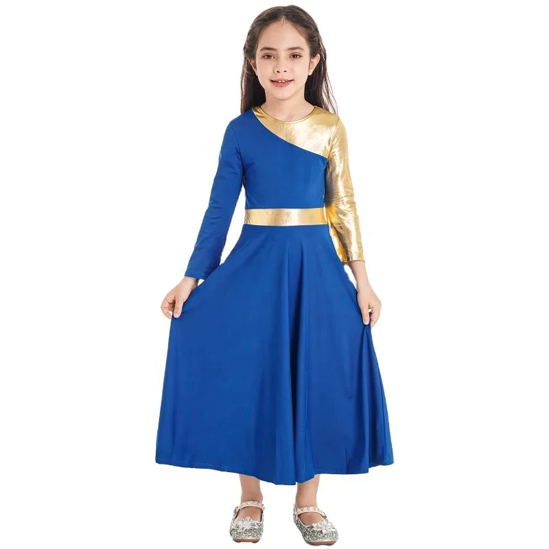 Wholesale Ballroom Dancewear Worship Long Sleeve Dance Costumes Performance Long Dance Dress for Kids MegaBDM
