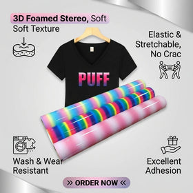 Customized Iron on Glowing in Dark Color Changing Gold 5ft Roll A3 Foam Paper Film Cut Metal Htv 3d Puff Heat Transfer Vinyl